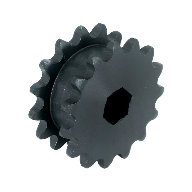 15t Steel Double Hub Sprocket (#35 Steel, 1/2" Hex Bore)