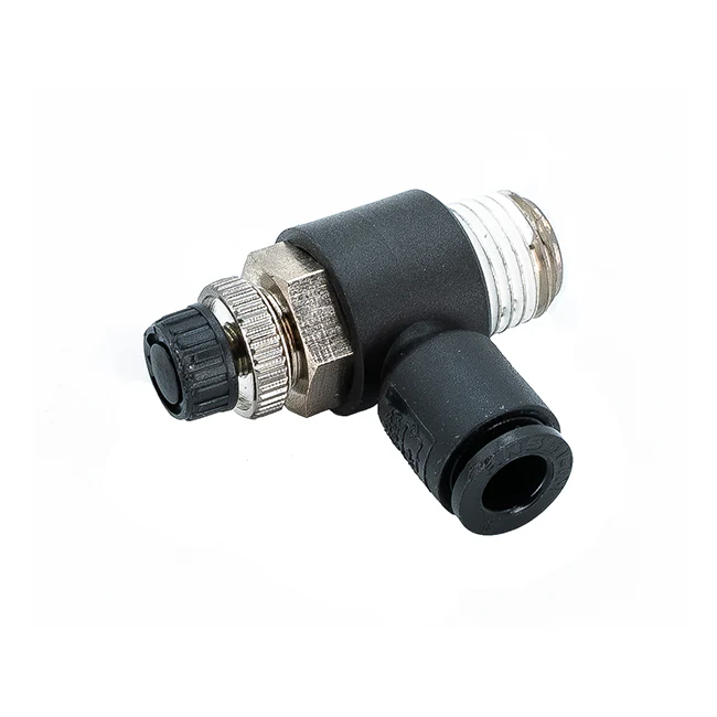 1/4" NPT, 1/4" Hose, 90 Deg. Elbow Pneumatic Fitting (Flow Control) (2-pack)